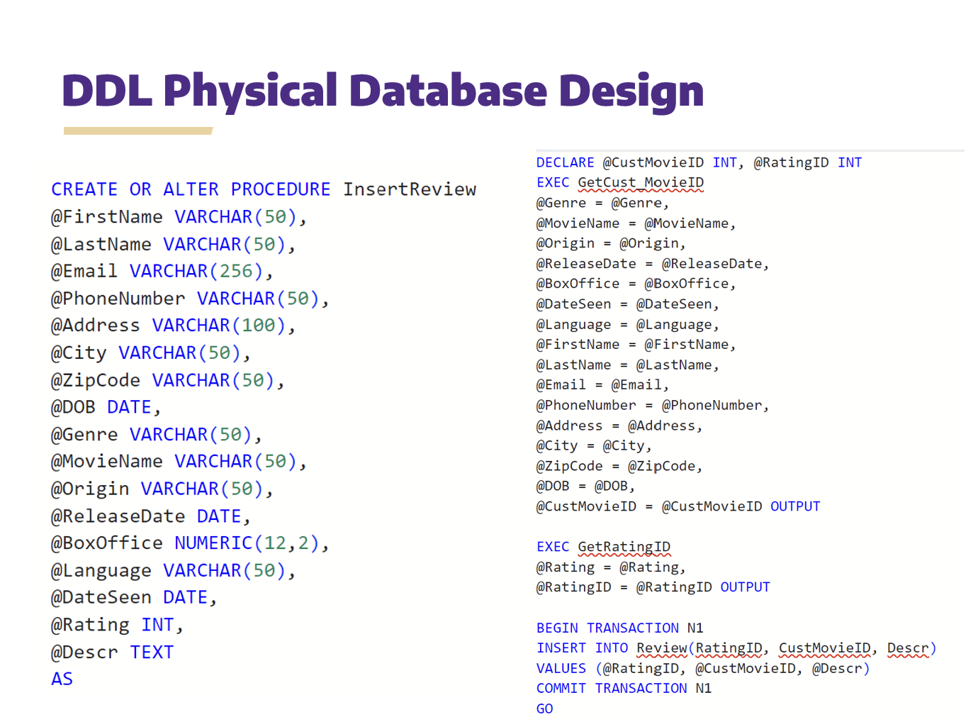 example of stored procedures